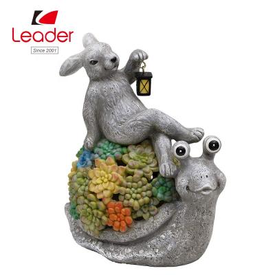 China Latest Popular Succulent Animal Solar Powered Resin Bunny Rabbit China Theme LED Figurine on Snail for sale