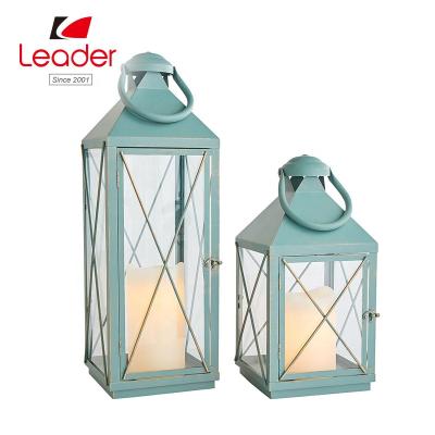 China Home Decorative Lantern Hand Painted Mint Green Metal Lantern New LED Green Lantern Design for sale