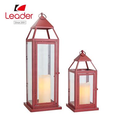 China Decorative Red Metal Lantern Garden LED Lantern Battery Operated Candles Red Lantern for sale