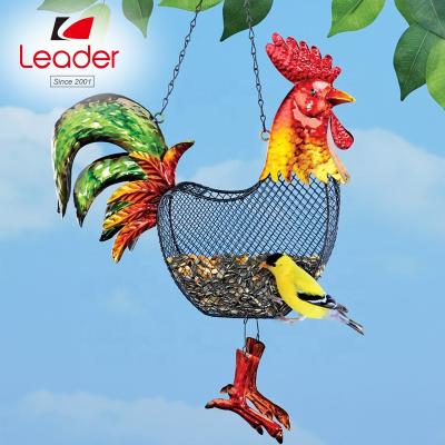 China China Vintage Handmade Outdoor Decor Crafts Charm Hanging Metal Rosster Birdfeeder for sale