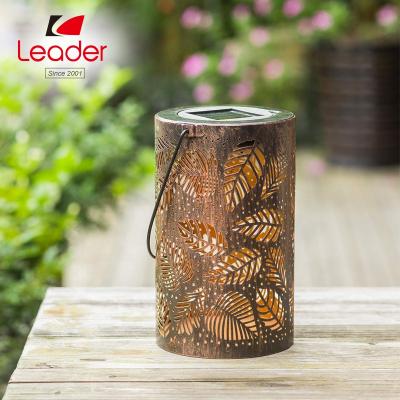 China China Outdoor Garden Lights Metal Leaf Pattern Lights Solar Hanging Lamp Lantern Lights for sale