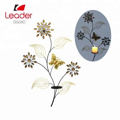 China Wholesale Metal Candle Holder Factory Metal Flower Wall Art Iron Butterfly Metal Candle Holder for sale