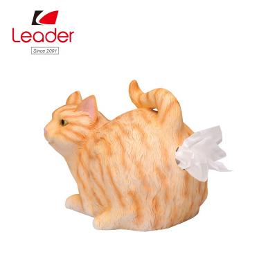 China China BSCI Audit Factory Customizes Square Paper Orange Polyresin Tabby Cat Butt Tissue Holder for sale