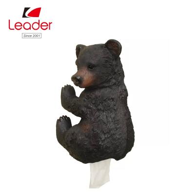 China China BSCI Audit Factory Polyresin Black Bear Cub Toilet Paper Holder Wall Mounted Sculpture for sale