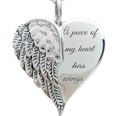 China Hot Selling Fine Polishing Engraved A Piece Of My Hearts Has Wings Heart Angel Wings Pendant Women Necklace for sale