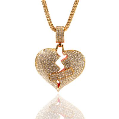 China OK Bandage Necklace Alloy Broken Heart Help Band New Full Diamond Fine Polishing Pendant Necklace for sale