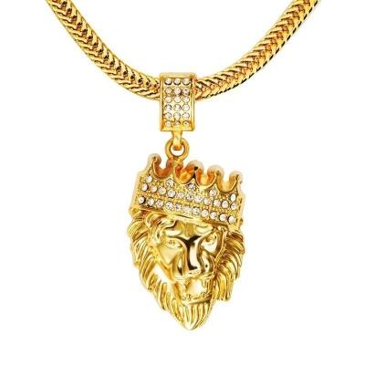 China Fashion good polishing men's Franco Chain hip hop ice king crown lion pendant necklace for sale