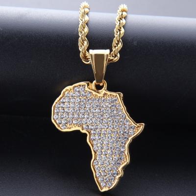 China Hot Sale Gold Africa Stainless Steel Full Map Diamond Fine Polishing Pendant Necklace Jewelry for sale