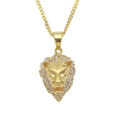 China Fine Polishing High Quality Non-fading Gold Plated Stainless Steel Diamond Lion Head Hip Hop Pendant Necklace for sale