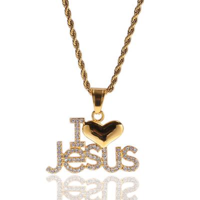 China Fine Polishing Stainless Steel I Love Jesus Letter Pendant Color Preserving Rhinestone Jewelry for sale