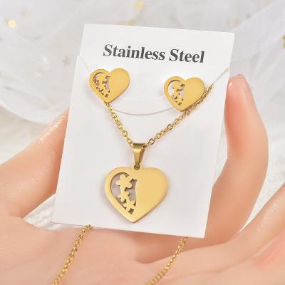 China Titanium Steel Geometric Heart Love Couples Lovers Fine Polishing Silver Jewelry Children Jewelry Sets For Women for sale