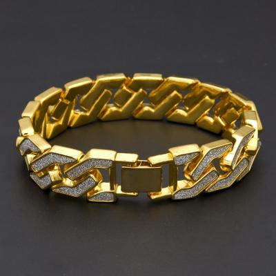 China New Design Fashion Hot Sale Cuban Link Chain Nail Fine Polishing Screw Leather Bracelet for sale