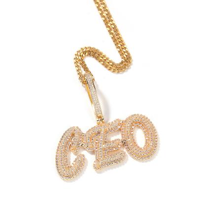 China New custom made copper zircon signature letter personalized name pendant fine polishing splicing splicing necklace for sale