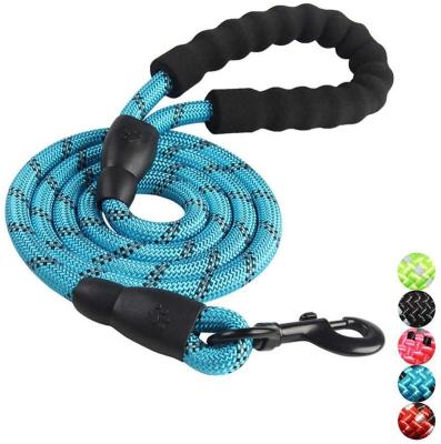 China Highly Strong Multi Color Padded Reflective Round Braided Nylon Rope Dog Leash With Comfortable Padded Handle for sale