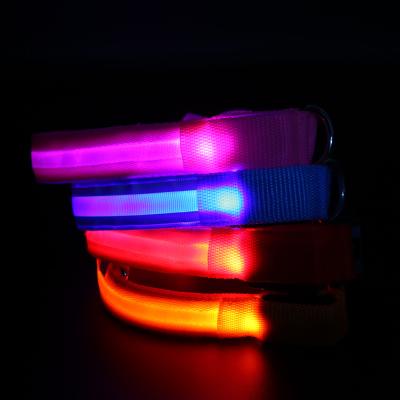 China Reflective Wholesale Nylon Waterproof Rechargeable Luminous Dog Collar Glow Collar Led Light Dog Collar for sale