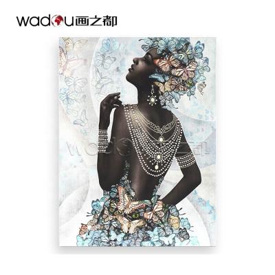 China Modern Custom Print Stretched Fashion Canvas African Woman With Butterflies Print Canvas On Demand for sale