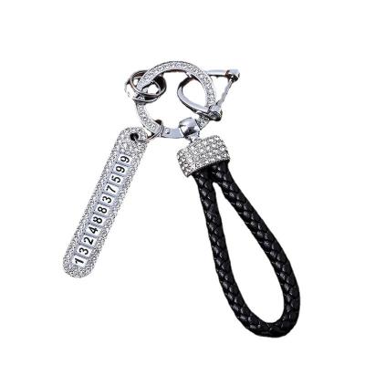 China Leather New high-end diamond number plate hand-woven rope car key chain for sale