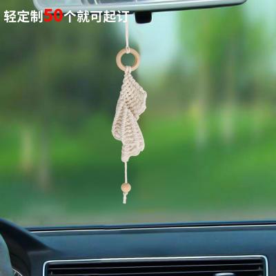 China Punk Hand-woven Nordic wind rope hitch car pendant factory custom wood circle cotton DIY hand-woven for sale