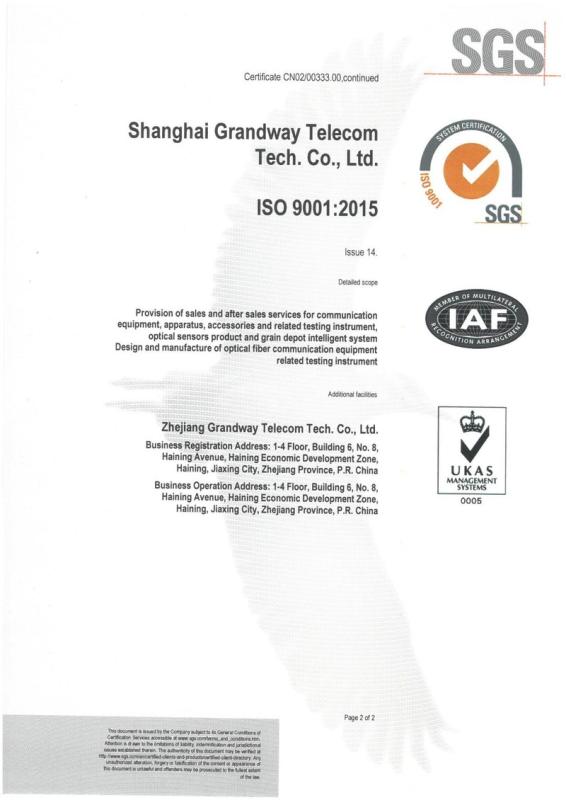 ISO9001 - Zhejiang Grandway Telecommunication Technology Co.,Ltd.