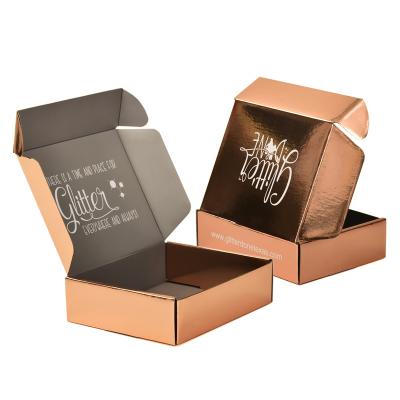 China Luxury Custom Recyclable Rose Gold Mailer Box Packaging Rose Gold Metallic Corrugated Shipping Paper Packaging Boxes With Logo for sale