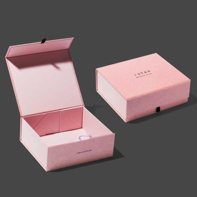 China Recyclable Custom Logo Elegant Glitter Pink Cosmetics Gift Box Magnetic Closure Packaging Boxes for sale