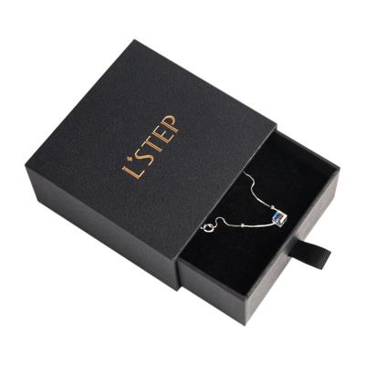 China Custom Black Cardboard Jewelry Box Packaging Necklace Box Drawer Paper Box For Necklace for sale