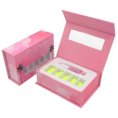 China Recyclable Custom Pink Fake Nail Packaging Box Press On Nail Packaging Boxes With Logo For Artificial Nails for sale