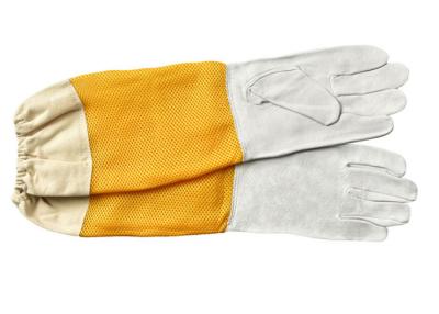 China Sheepskin Beekeeping Gloves with Yellow Ventilated Gridding Proof for sale