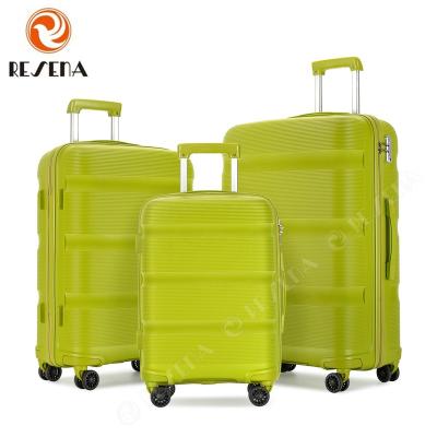 China Resena Bottom Factory New Design 3pcs Carry On Baggage Travel Aluminum Trolley Suitcase PP Luggage for sale