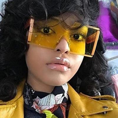 China Square framless sunglasses one piece oversized fashion sunglasses yellow 2021 women's sunglasses for sale