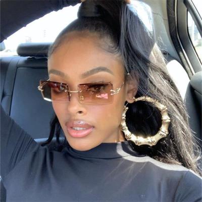 China Rimless Sunglasses 2021 Hot Selling Vintage Sunglasses Women Shades Rectangle Sunglasses Men Fashion Luxury Square Glass Sunglasses for sale