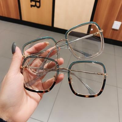 China Fashion metal myopia glass decoration women blue light optical clear transparent prescription oversized sight blocking glasses for sale