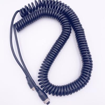 China Factory M12 M16 4 Pin Aviation Male To Female Spring Overmold M12 Solder & Plug OEM Auto Spiral Wiring Cable 26AWG 7 Cores Professional Truck/Trailer PU for sale