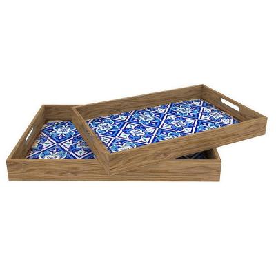 China RECTANGULAR WOODEN SERVING TRAY from Europe S/2 for sale