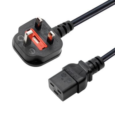 China UK Home Appliance Computer Mains Cord BSI Approval 3 PIN Plug End IEC C19 Customized Length for sale