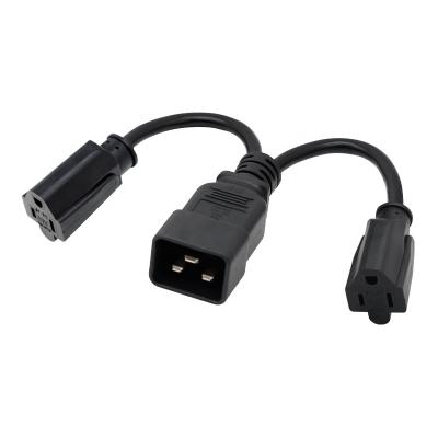 China ZIM COMPUTER EAR 125V 10A SVT 16AWG C20 Plug Customized Power Cord Split 2 To NEMA 5-15R AC Power Cable for sale