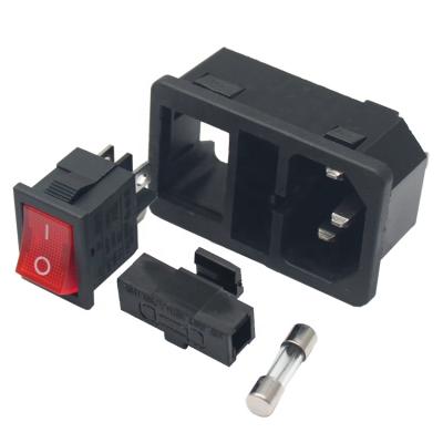 China IEC 320 Pin C14 3 Pin Inlet Connector Plug Industrial Power Socket With 10A Fuse Holder Plug Male Connector for sale