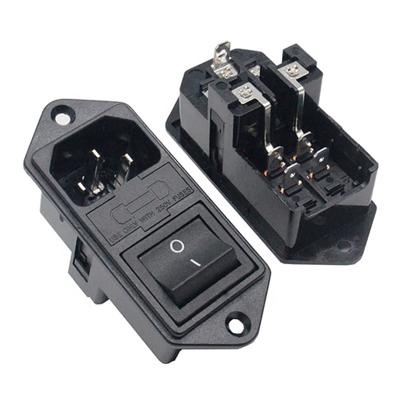 China Industrial IEC 320 C14 3 Pin Inlet Connector Plug Three In One Power Socket With Fuse 10A/15A Male Socket Plug Connector With Screw Type for sale