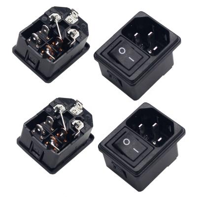 China IEC 320 Pin C14 3 Pin Inlet Connector Industrial Plug Two Into One Power Socket With Fuse 10A/15A Male Socket Plug Connector for sale