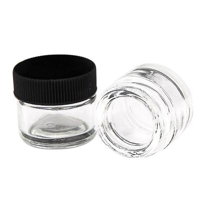 China Skin Care Transparent Glass Wax Container With Child Resistant Black Lid for sale