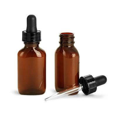 China Food Grade 30ml Amber Glass Dropper Bottles , Glass Vials With Dropper Round Shape for sale