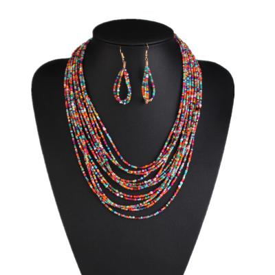 China Bohemian Necklace and Earring from Alloy+resin sets seed bead jewelry set for sale