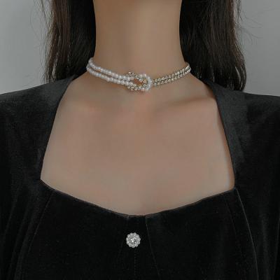 China 2021 FASHIONABLE new design luxury pearl beaded crystal rhinestone chain choker necklace for sale