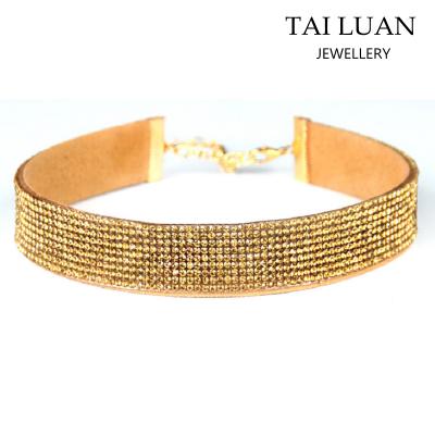 China Alibaba Wholesale 2017 Fashion Leather+crystal Diamond Leather Necklace Gold Choker Crystal Necklace for sale