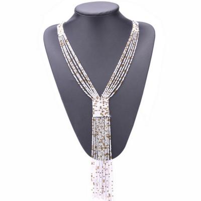 China Boho tassel seed bead fashionable handmade woven long necklace popular in European for sale