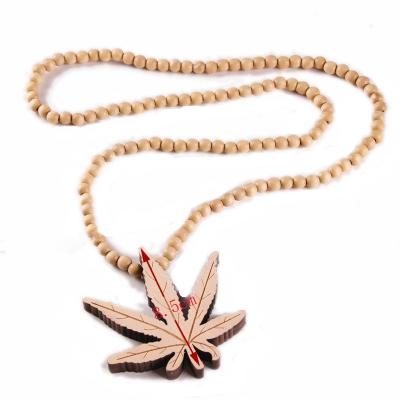 China Wholesale Mens Wood Jewelry Colorful Marijuana Leaf Bead Custom Wood Necklace for sale