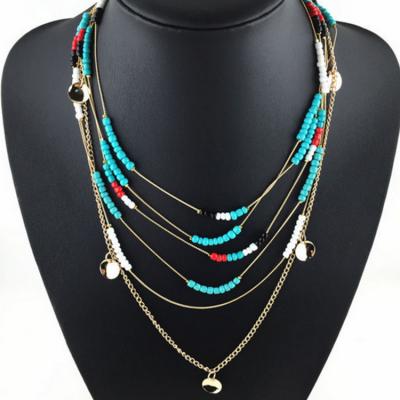 China Trendy New Fashion Exotic Multi Layered Sweater Accessories Beads Necklace for sale