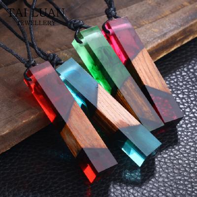 China Latest Acrylic Necklace Designs Wooden Cuboid Resin Shape Pendant Necklace for sale