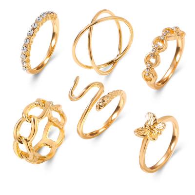 China 2021 FASHIONABLE New Butterfly Snake Shape Crystal Ring Twist Weaving Geometric Ring Set for sale