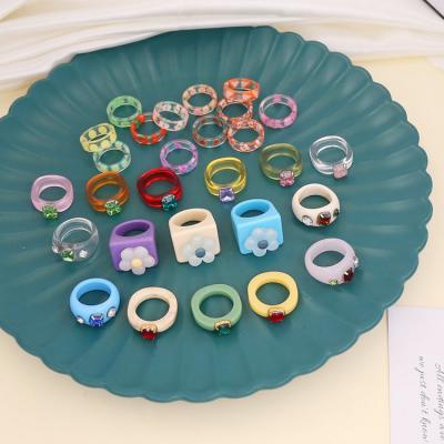 China Wholesale FASHIONABLE Geometric Acrylic Resin Candy Fashion INS Crystal Ring Set For Women for sale